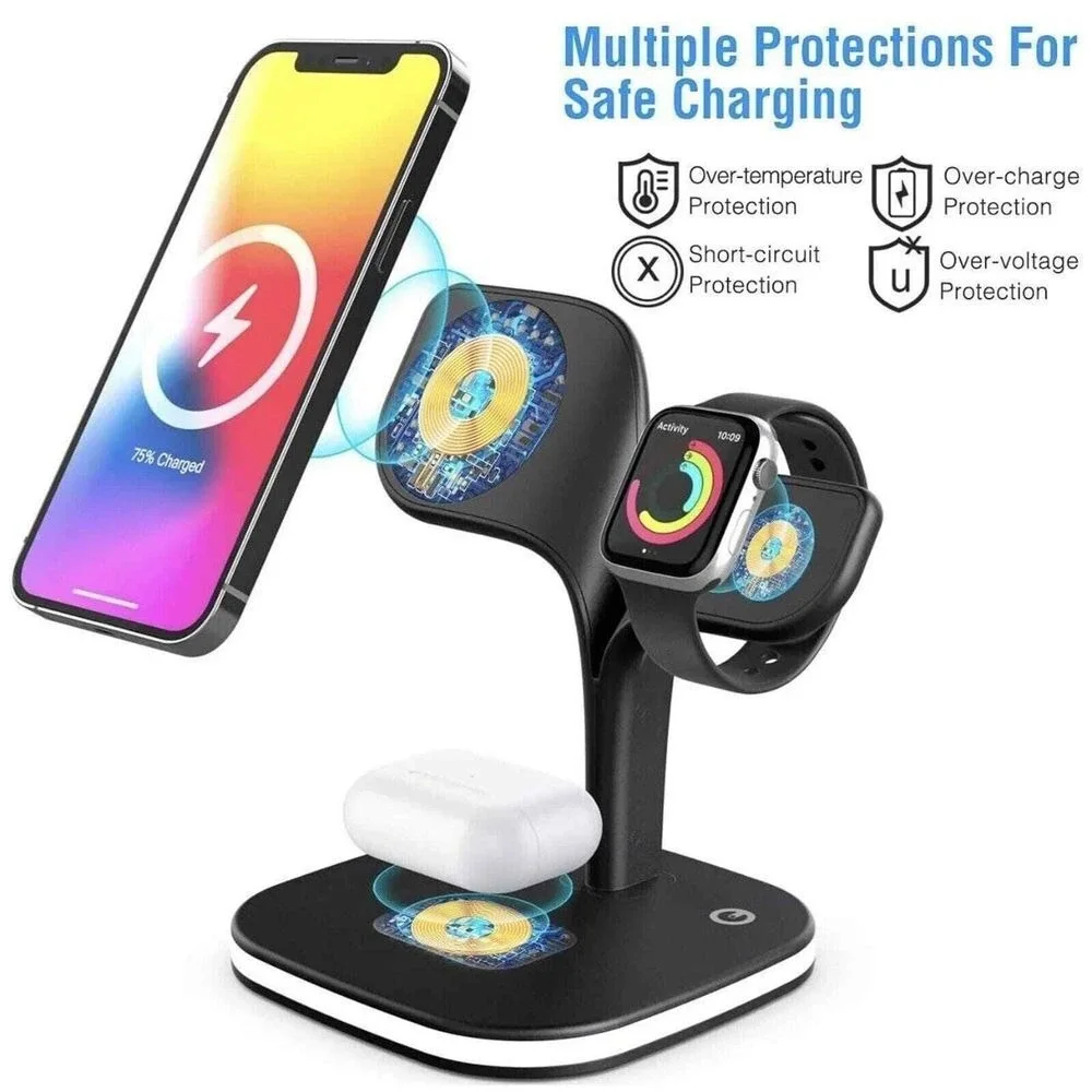 Magnetic Wireless Charging Station Dock, Mag-Safe 5IN1 LED Light
